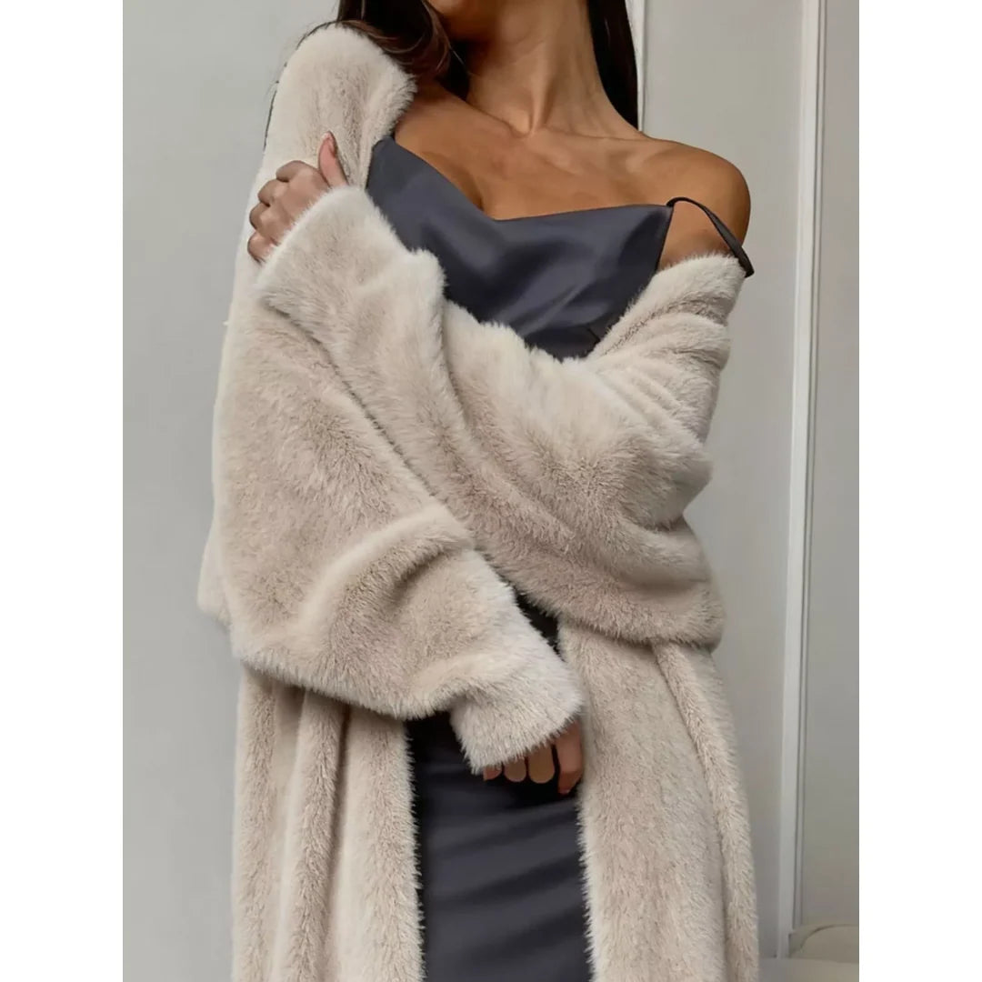 Women's fluffy longline open front cardigan