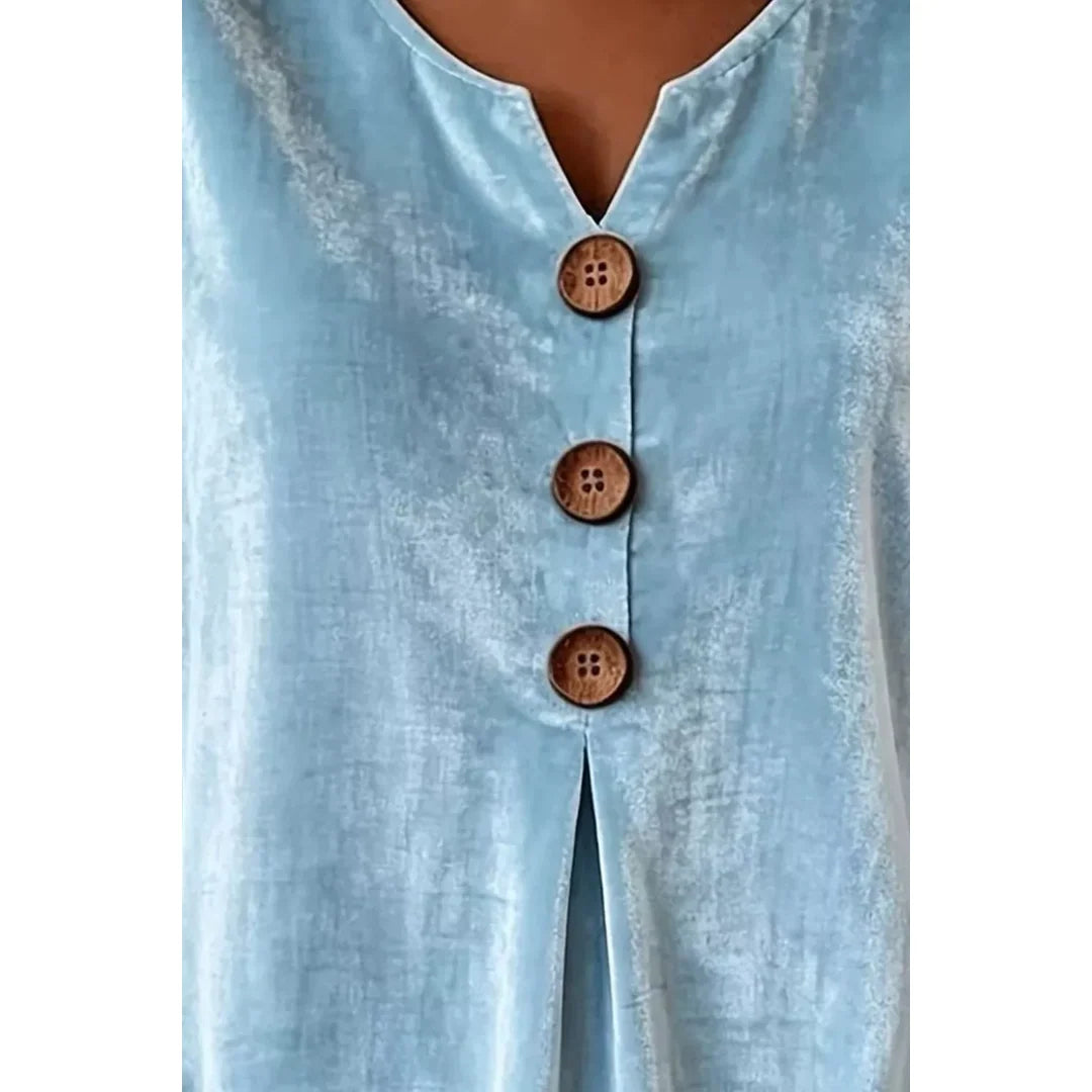 Women's velvet-touch button blouse with ruffled cuffs