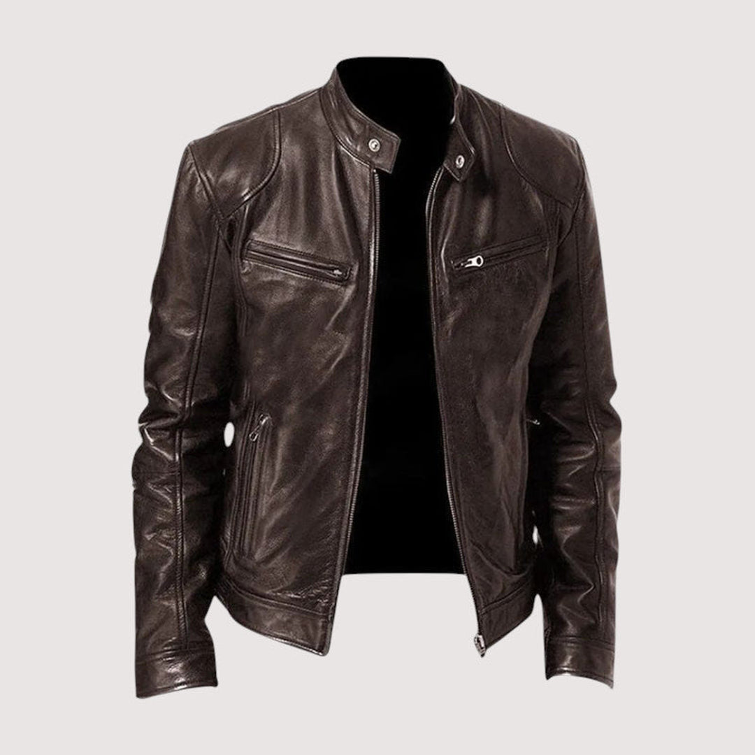 Men's leather-look jacket in dark brown