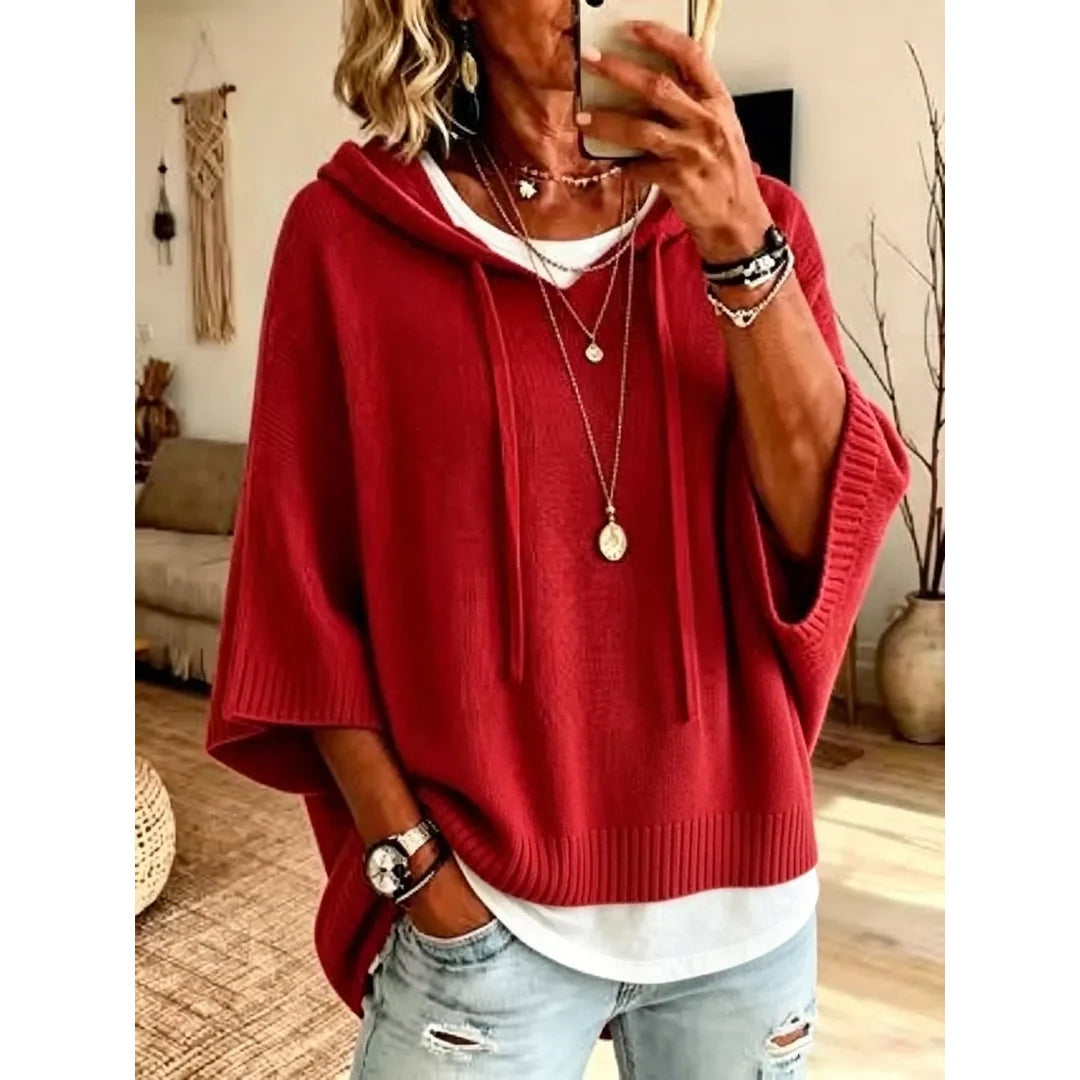 Women's hooded batwing sleeve knit jumper