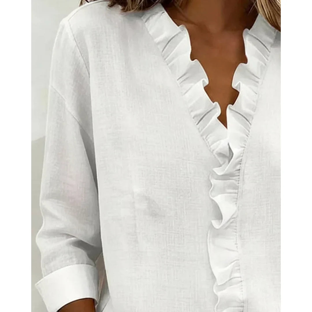 NOA | MATILDA WOMEN'S LONG SLEEVE RUFFLE V-NECK BLOUSE