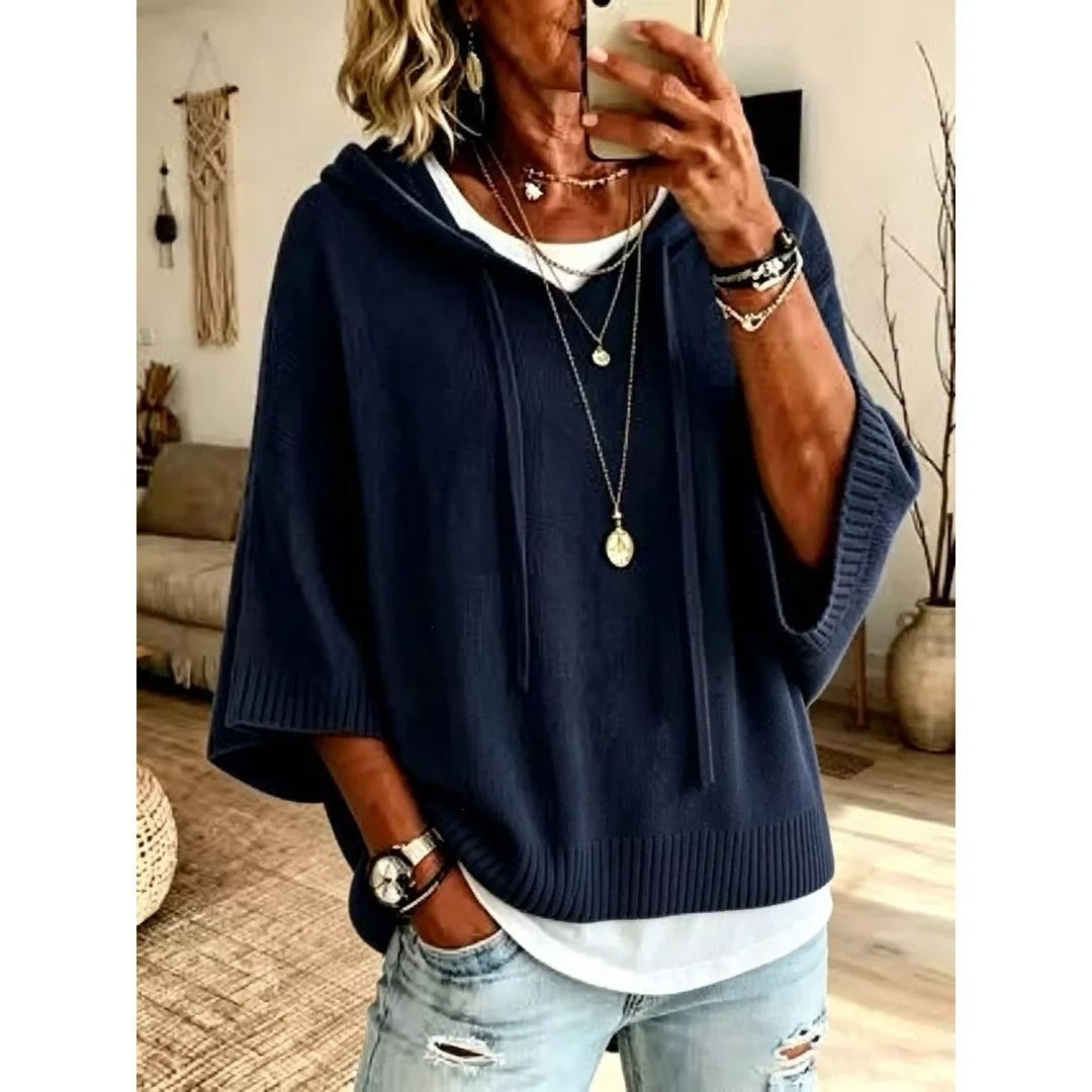 Women's hooded batwing sleeve knit jumper