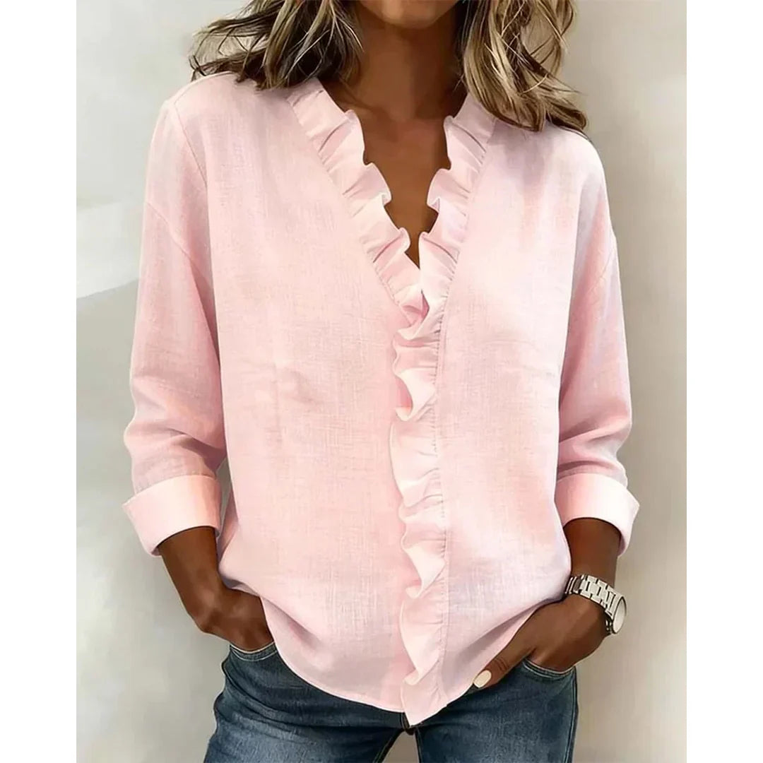 NOA | MATILDA WOMEN'S LONG SLEEVE RUFFLE V-NECK BLOUSE
