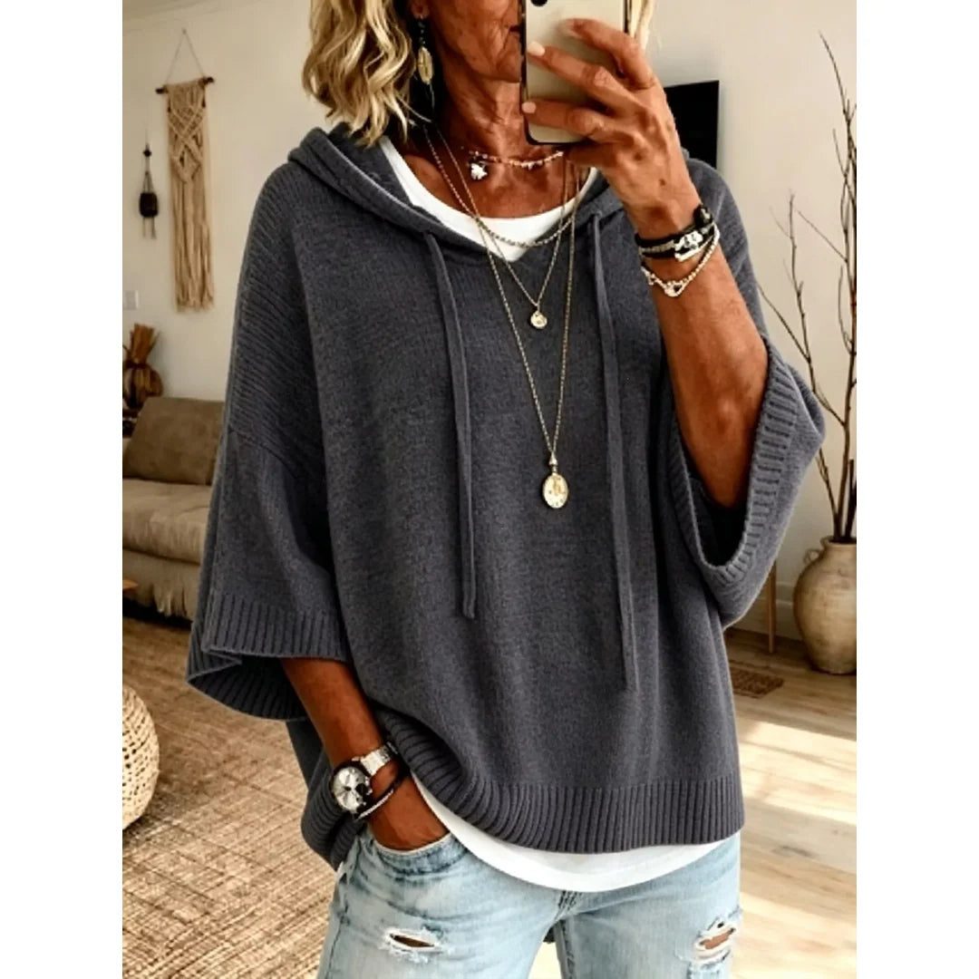 Women's hooded batwing sleeve knit jumper