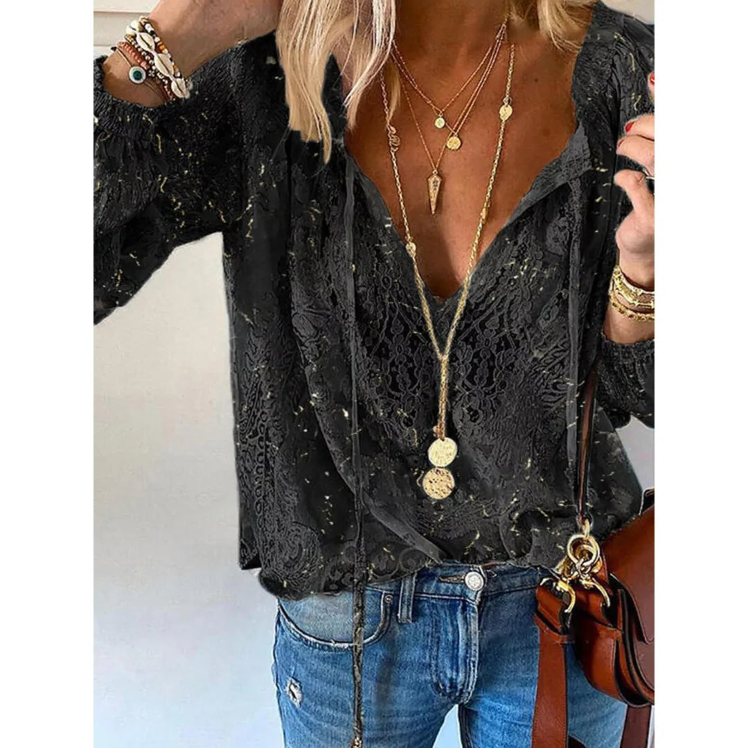 Women's lace tie neck blouse