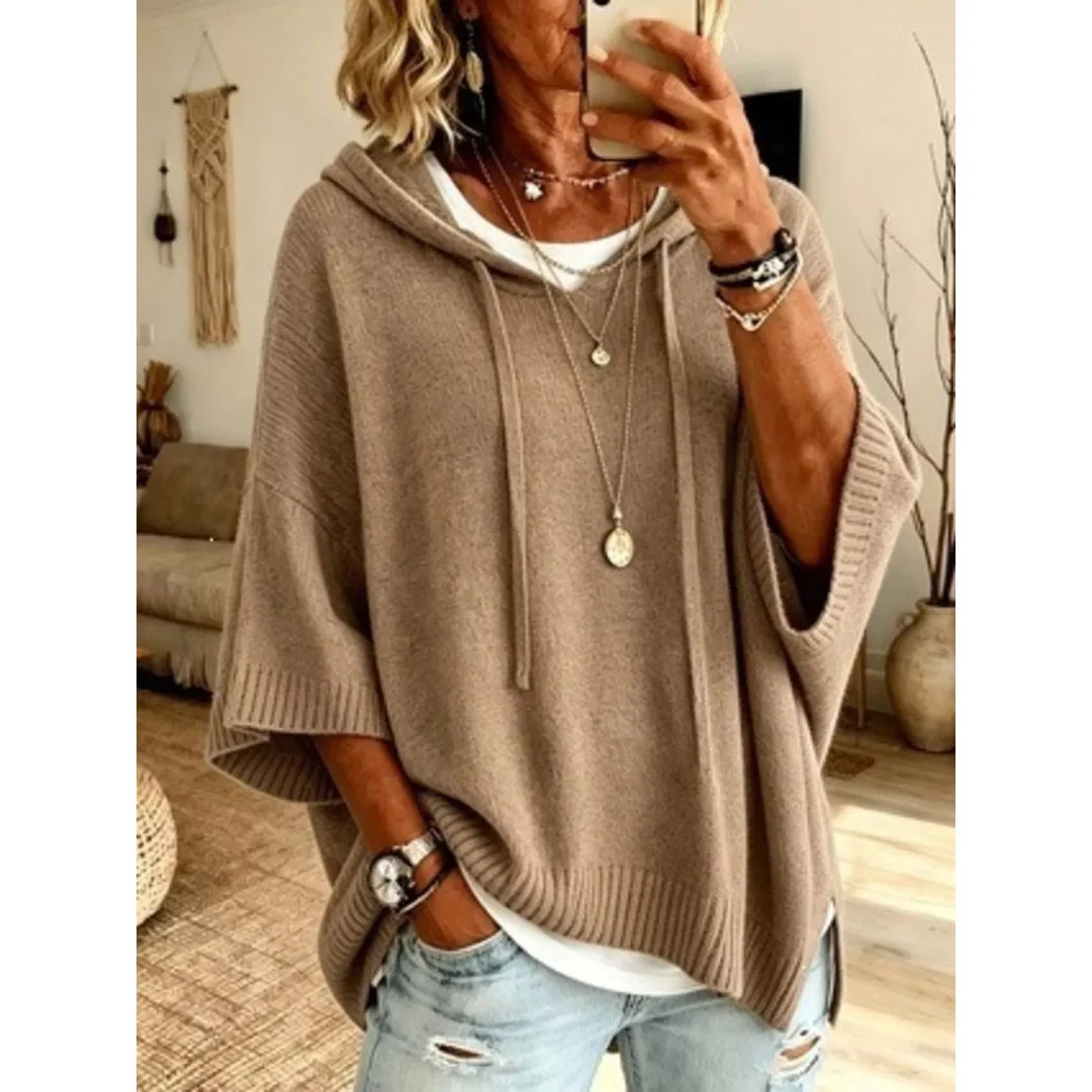 Women's hooded batwing sleeve knit jumper