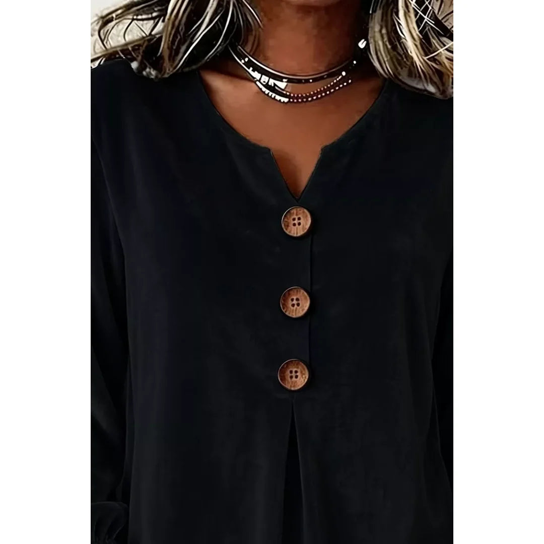 Women's velvet-touch button blouse with ruffled cuffs