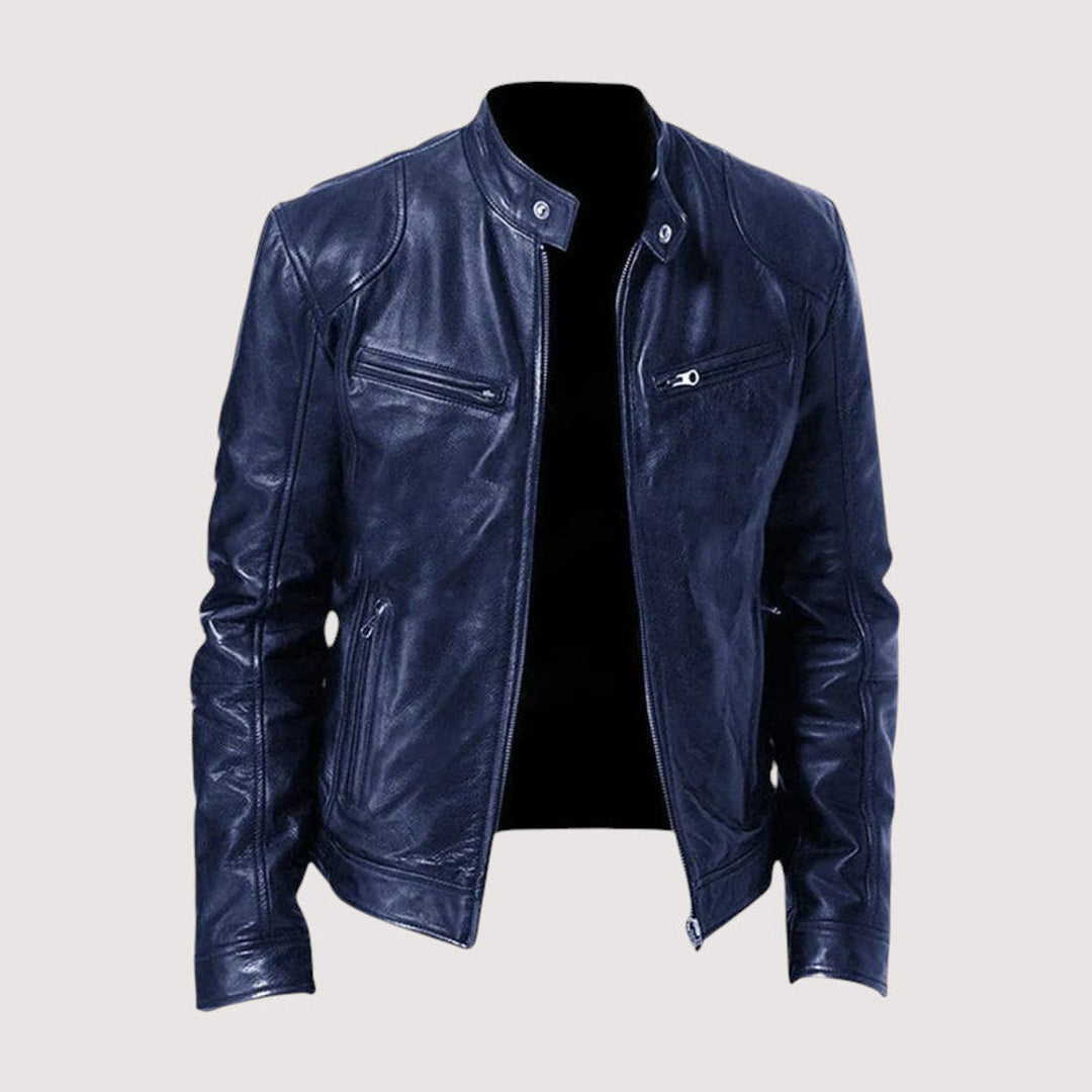 Men's leather-look jacket in dark blue