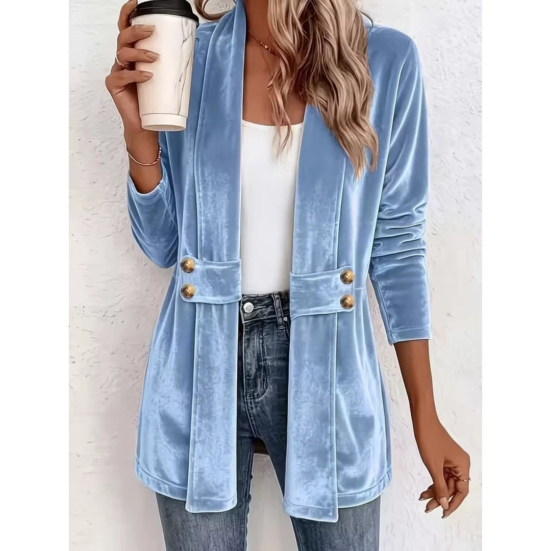 Women's velvet-touch open front cardigan in sky blue