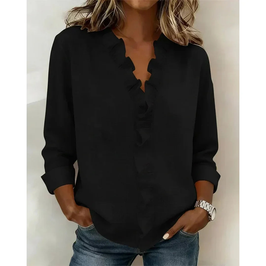 NOA | MATILDA WOMEN'S LONG SLEEVE RUFFLE V-NECK BLOUSE