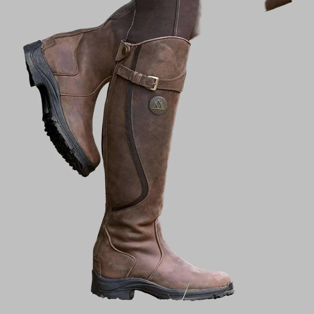 Women's leather-look boots in dark brown