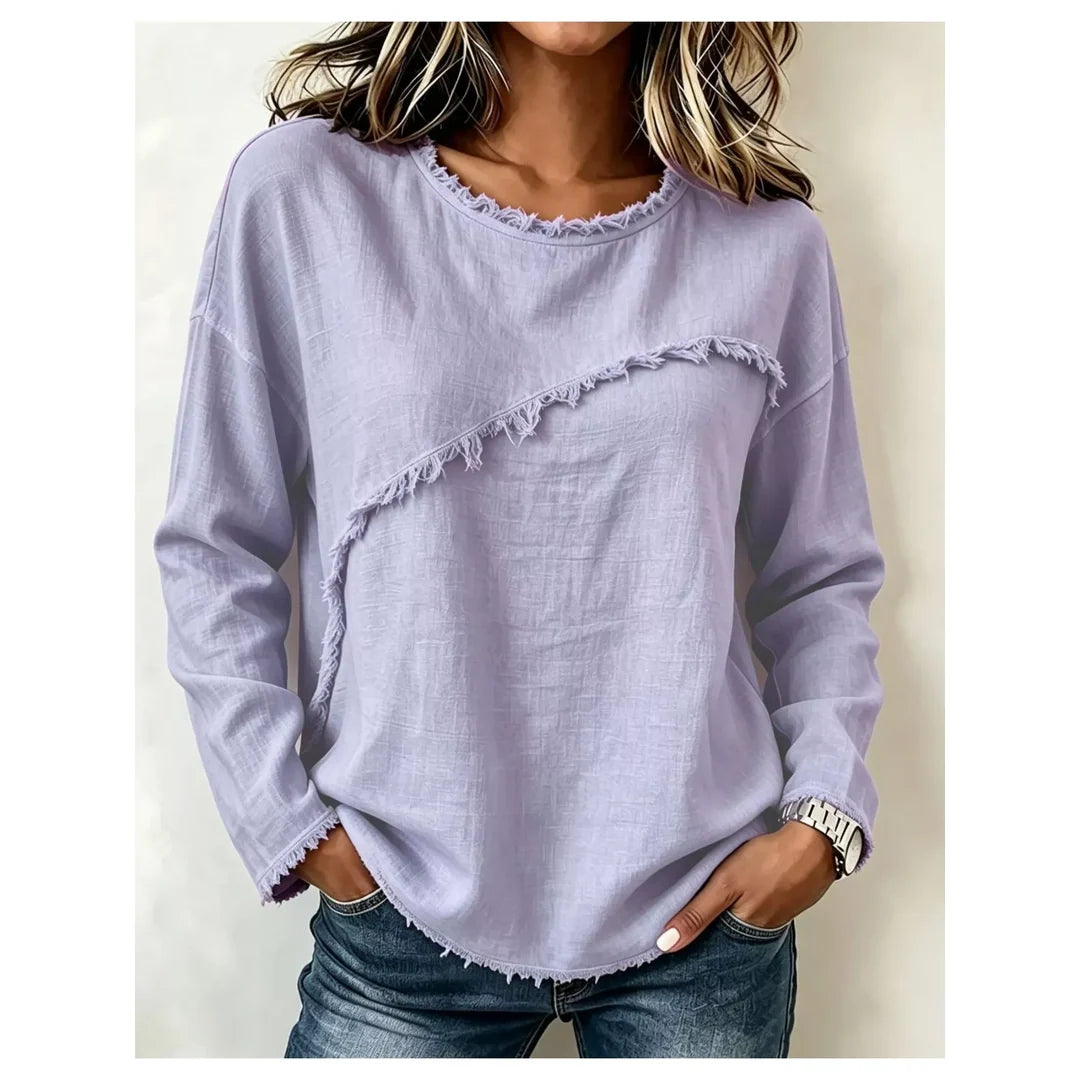 Women's raw hem dropped shoulder blouse in pink purple