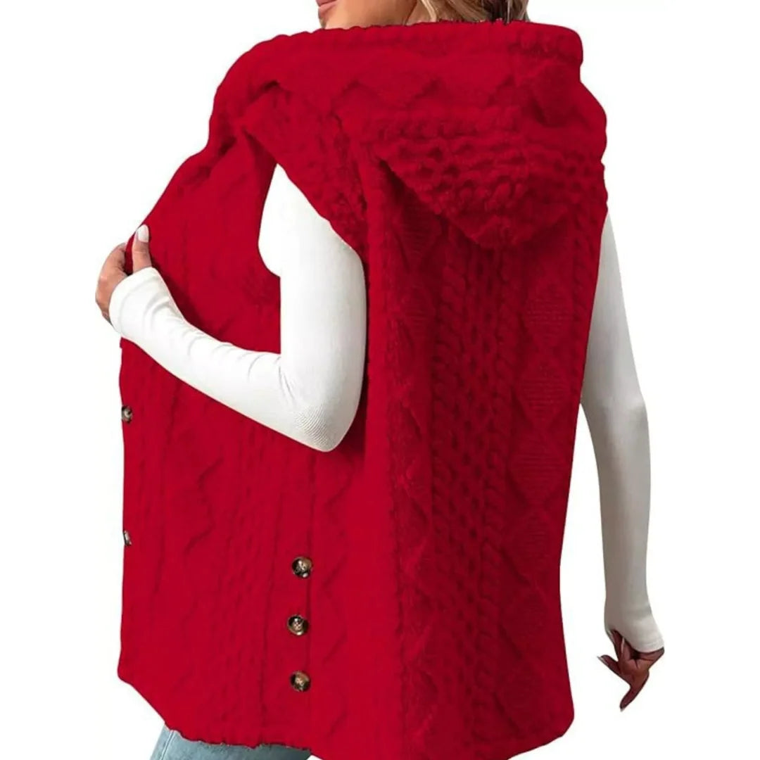 Women's hooded sherpa-look button-up gilet