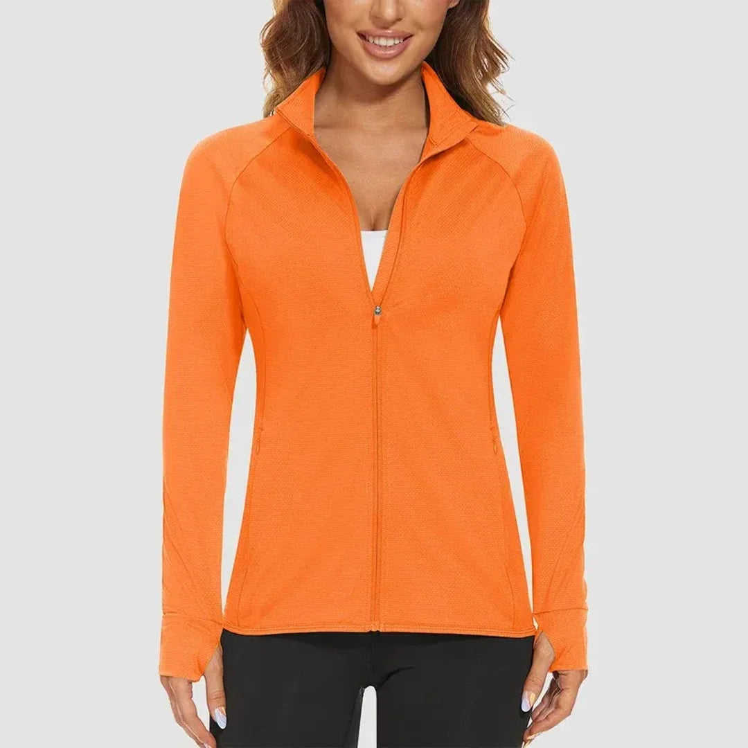 Women's lightweight zip-up running jacket in bright orange