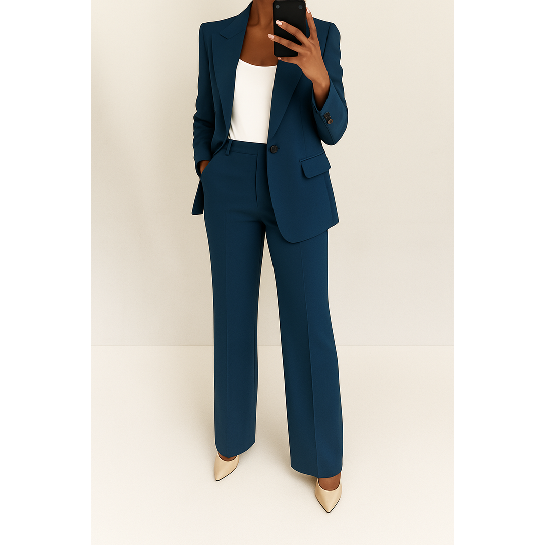 Women's tailored two-piece trouser suit in navy