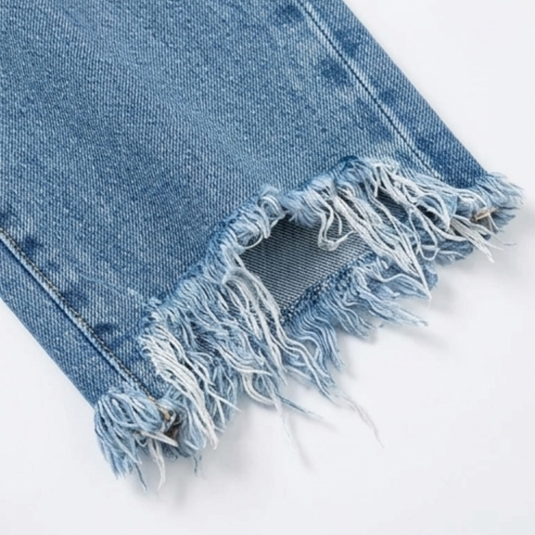 Women's fringed cropped straight leg jeans
