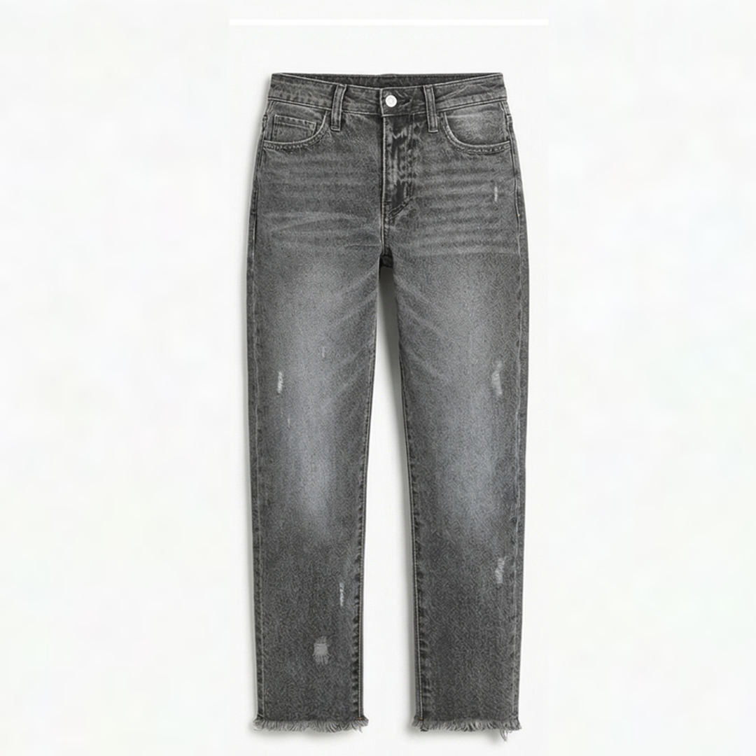 Women's fringed cropped straight leg jeans in grey