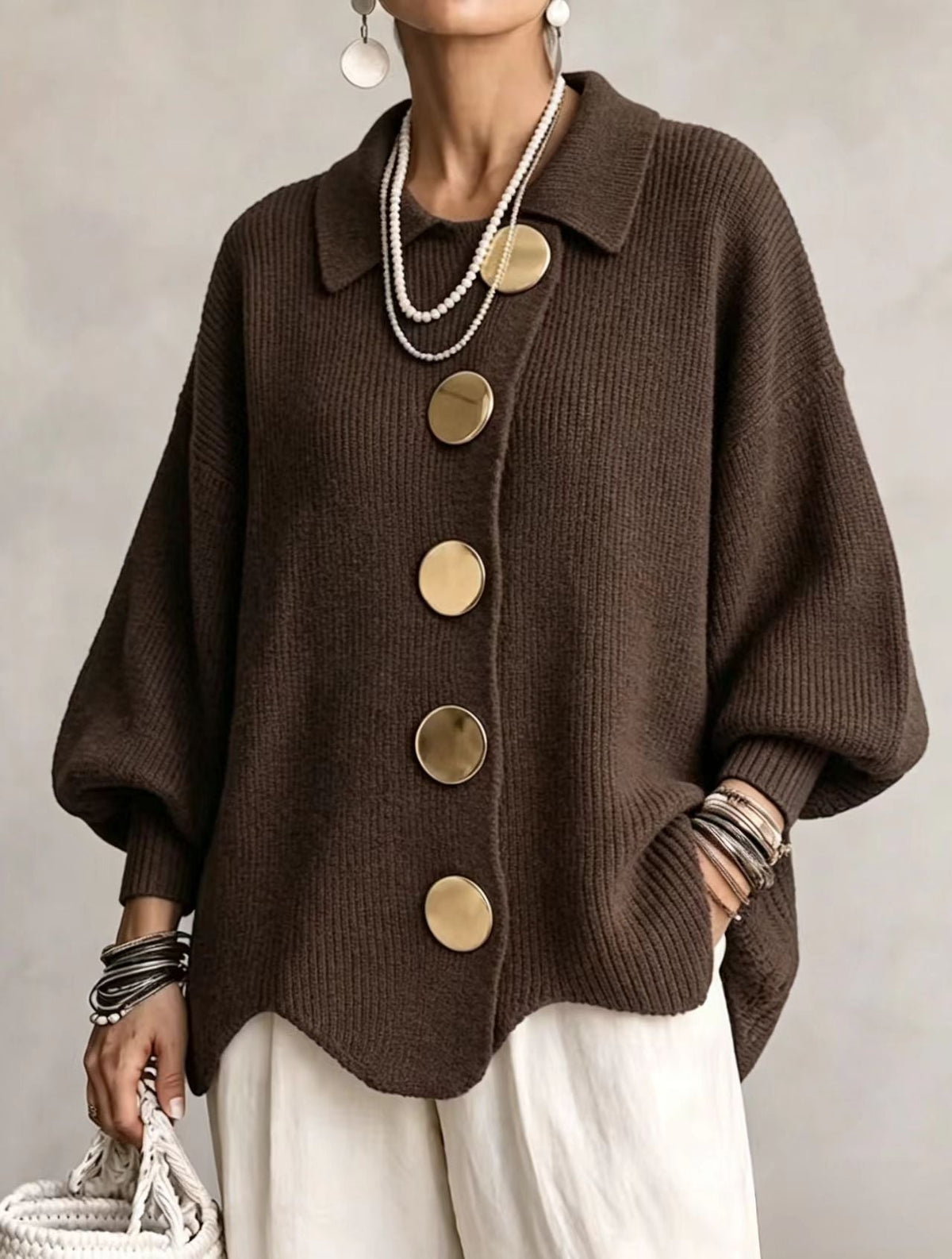 NOA | OVERSIZED CARDIGAN WITH LARGE GOLDEN BUTTONS