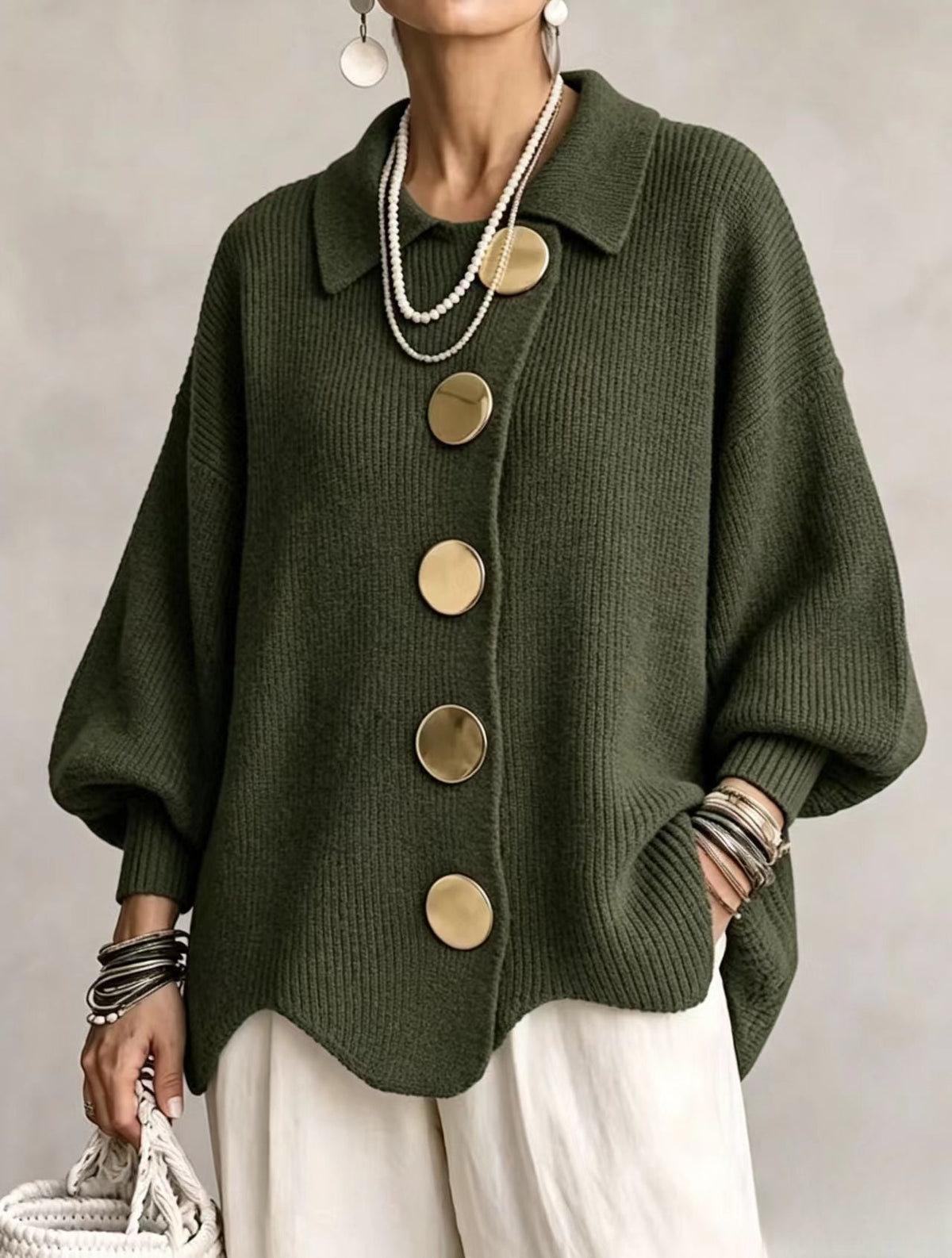 NOA | OVERSIZED CARDIGAN WITH LARGE GOLDEN BUTTONS