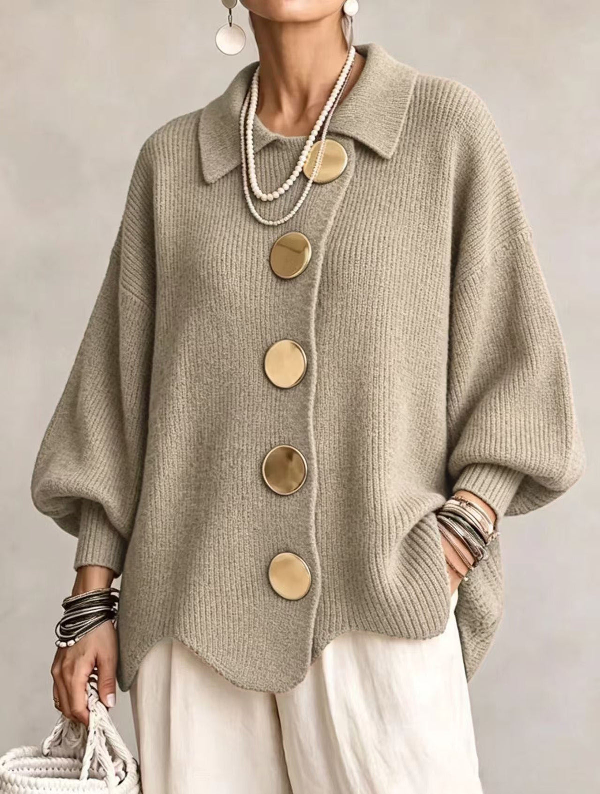 NOA | OVERSIZED CARDIGAN WITH LARGE GOLDEN BUTTONS