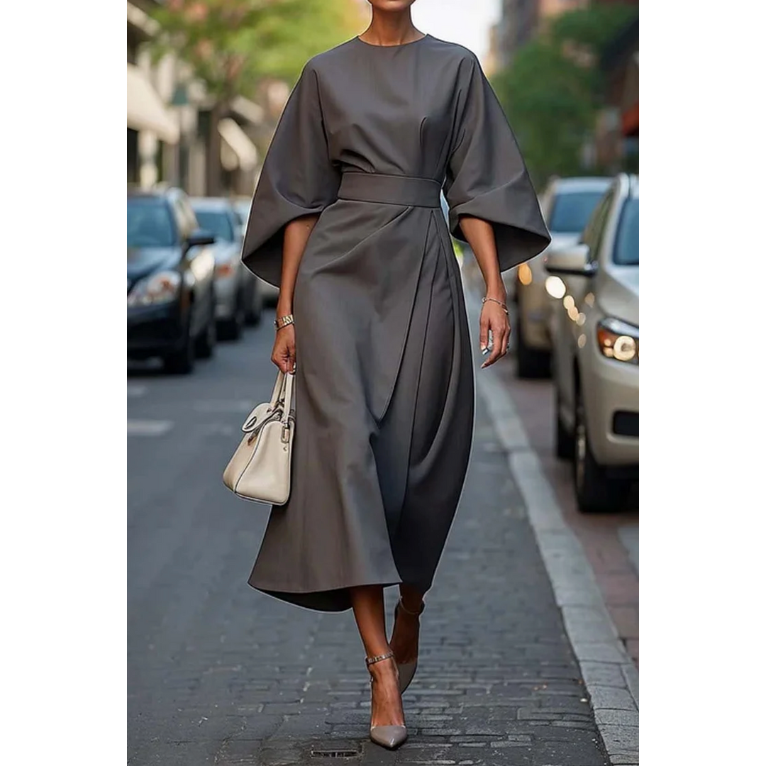NOA | SELINA WOMEN'S LANTERN SLEEVE BELTED MIDI DRESS