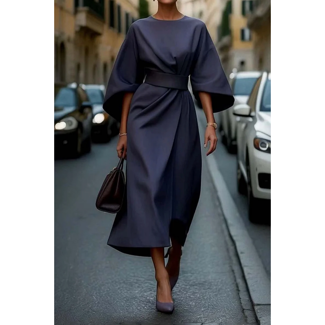 NOA | SELINA WOMEN'S LANTERN SLEEVE BELTED MIDI DRESS