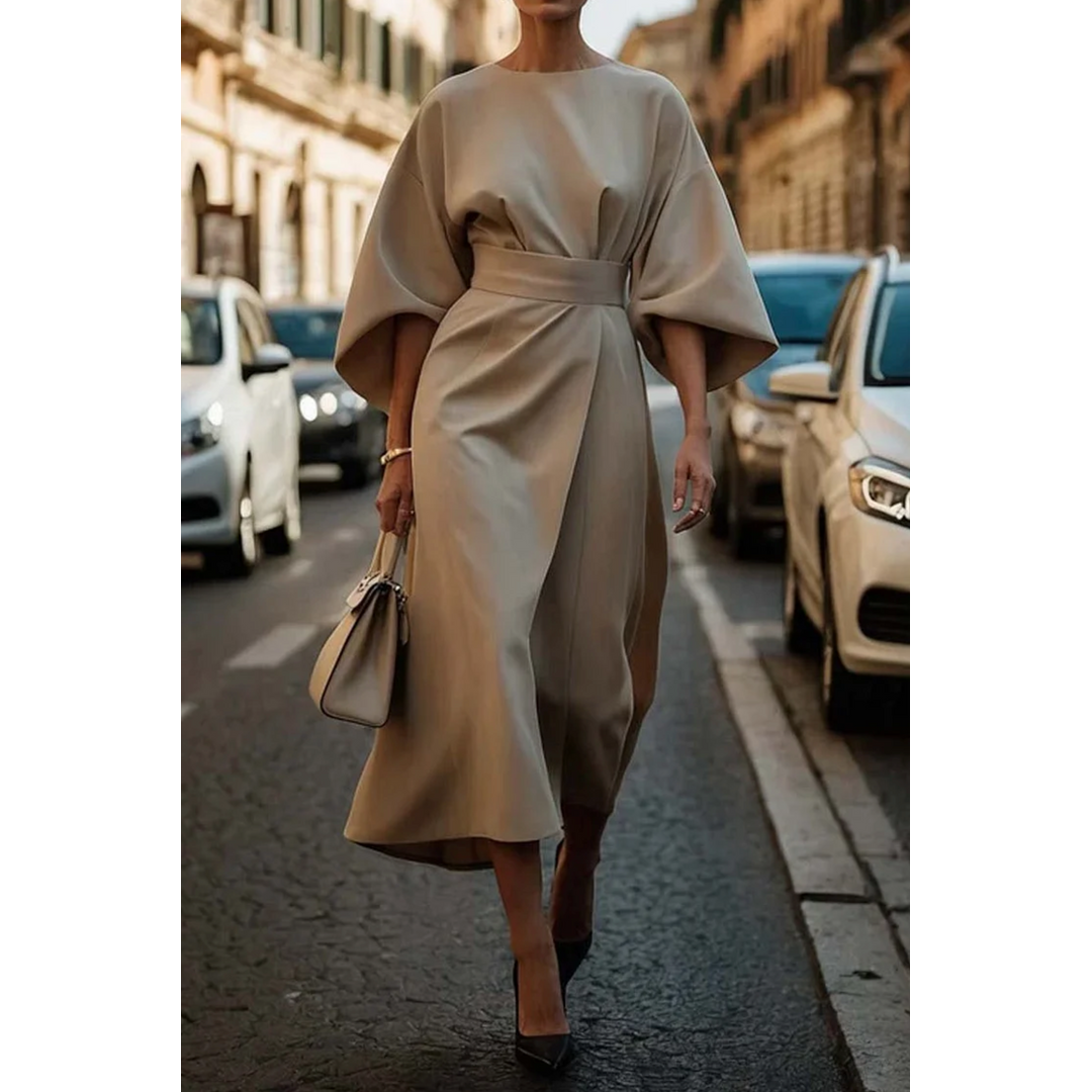 NOA | SELINA WOMEN'S LANTERN SLEEVE BELTED MIDI DRESS