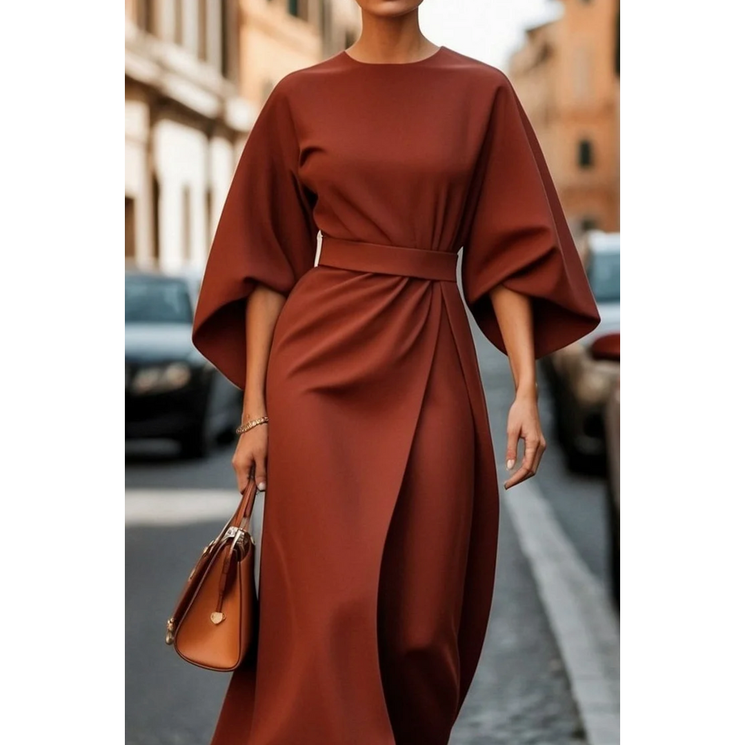 NOA | SELINA WOMEN'S LANTERN SLEEVE BELTED MIDI DRESS
