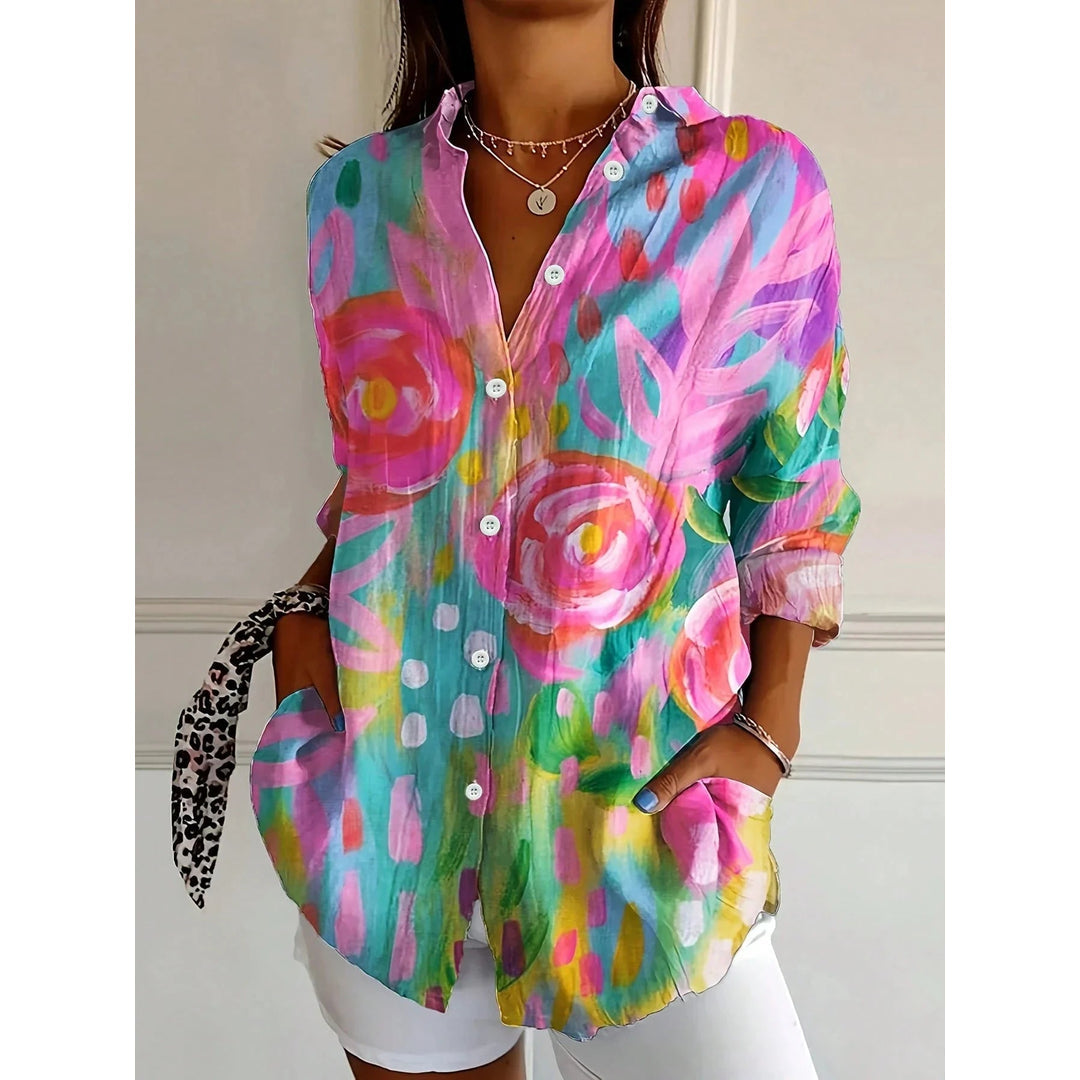 Women's oversized relaxed fit button-down shirt in fuchsia
