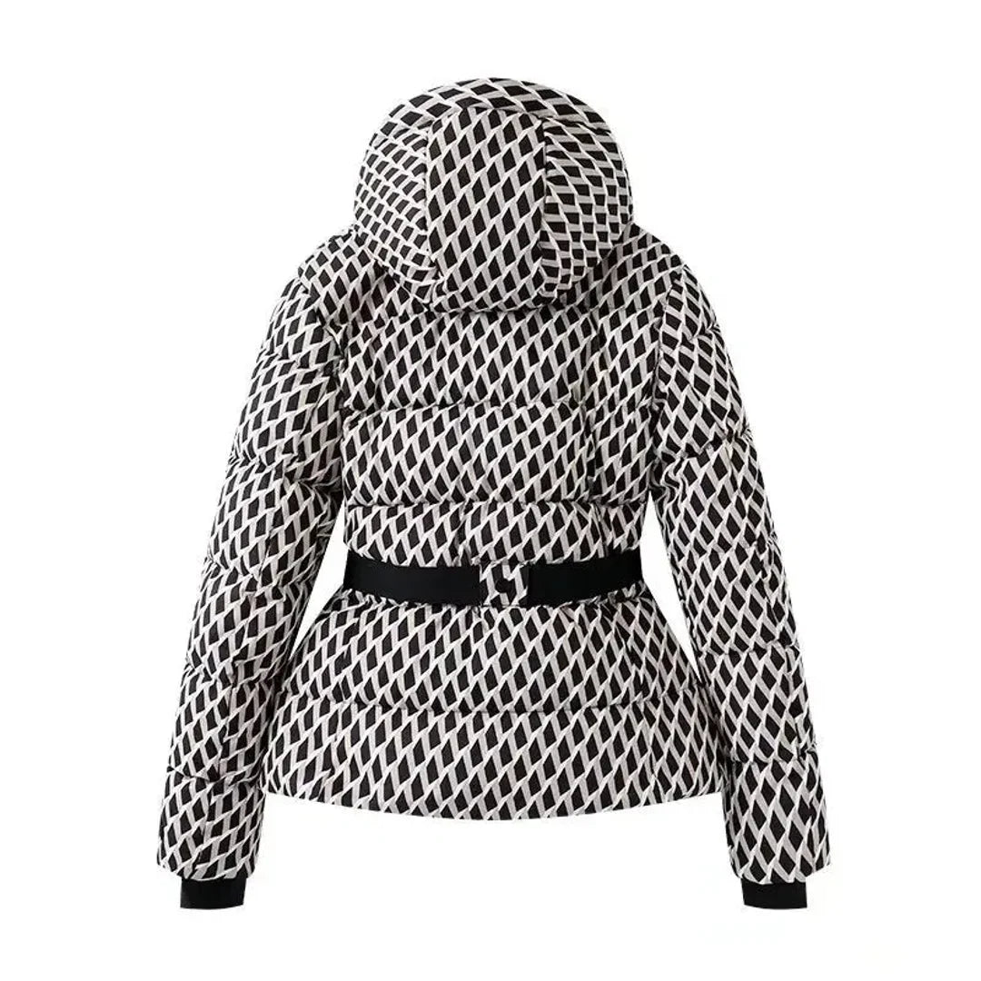 Women's belted puffer jacket with hood