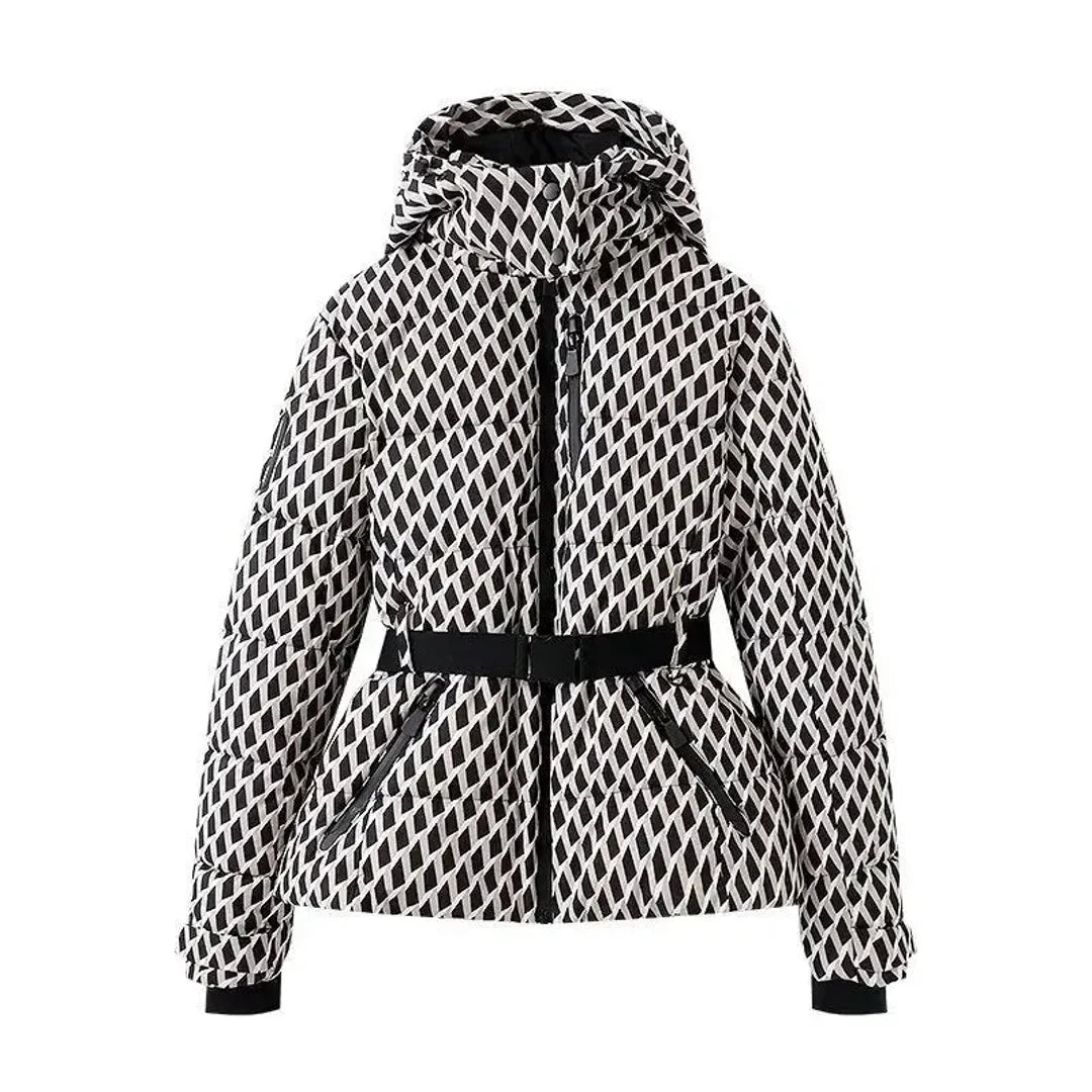 Women's belted puffer jacket with hood