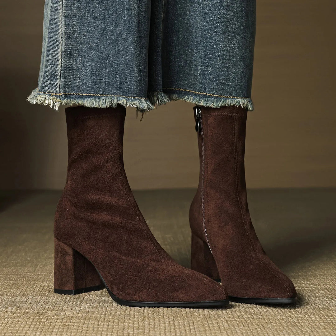 Women's heeled ankle boots in brown