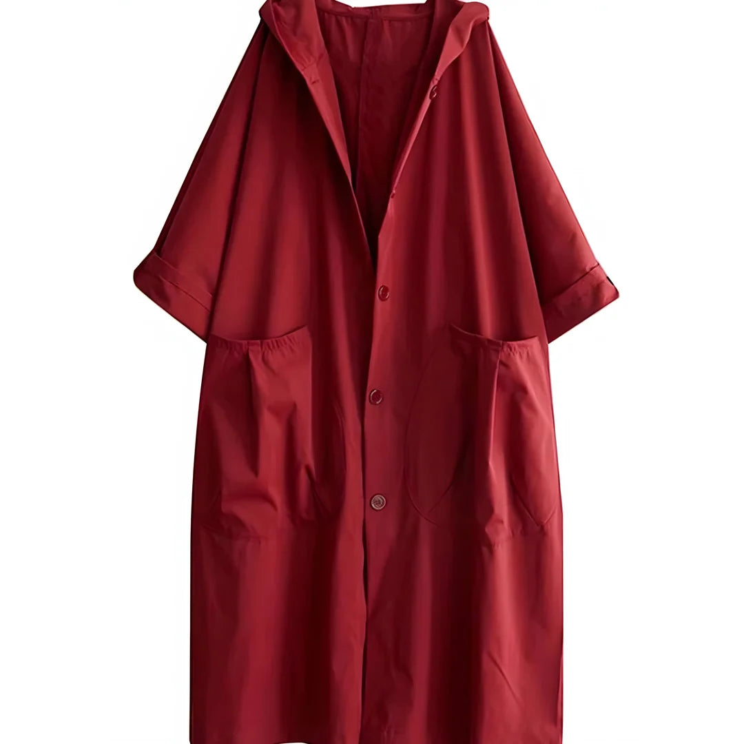 Women's long oversized hooded coat in red