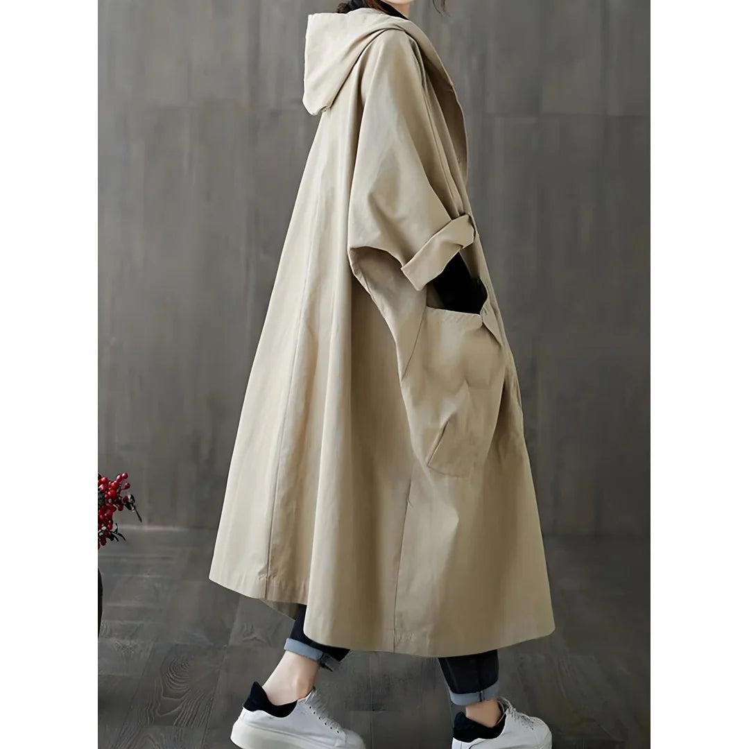 Women's long oversized hooded coat in beige