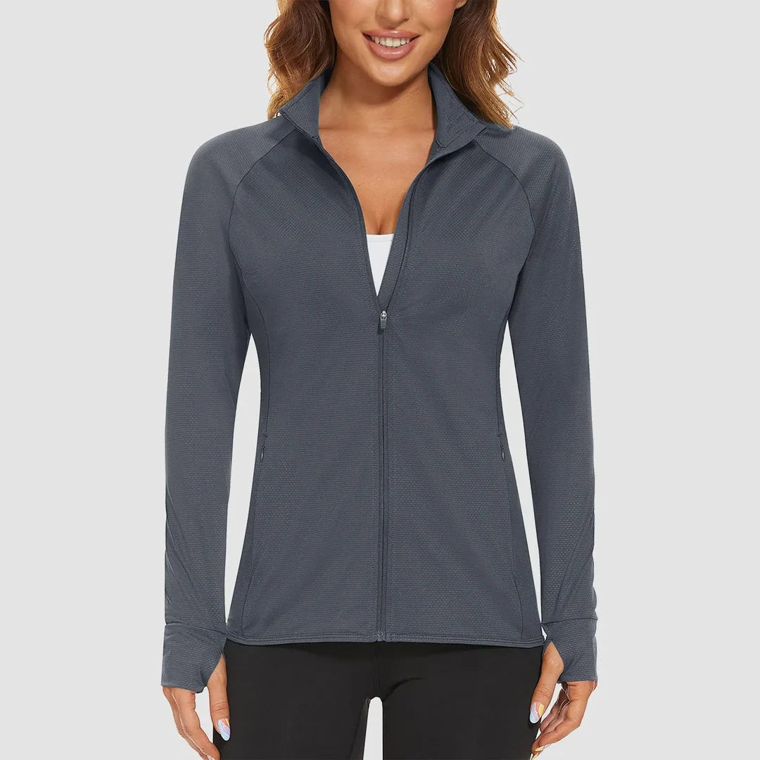 Women's lightweight zip-up running jacket in dark grey