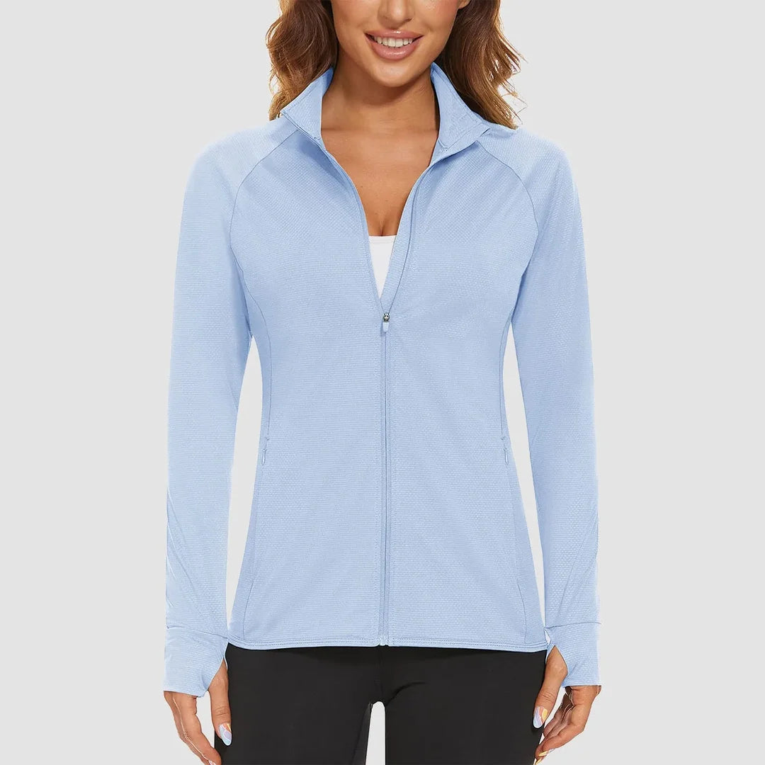Women's lightweight zip-up running jacket in pale blue