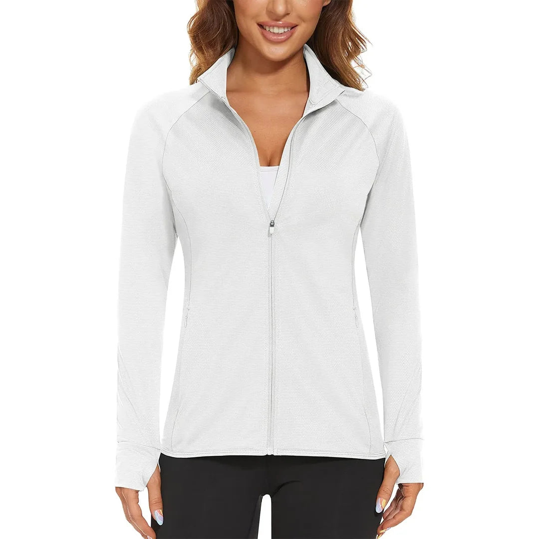 Women's lightweight zip-up running jacket in white