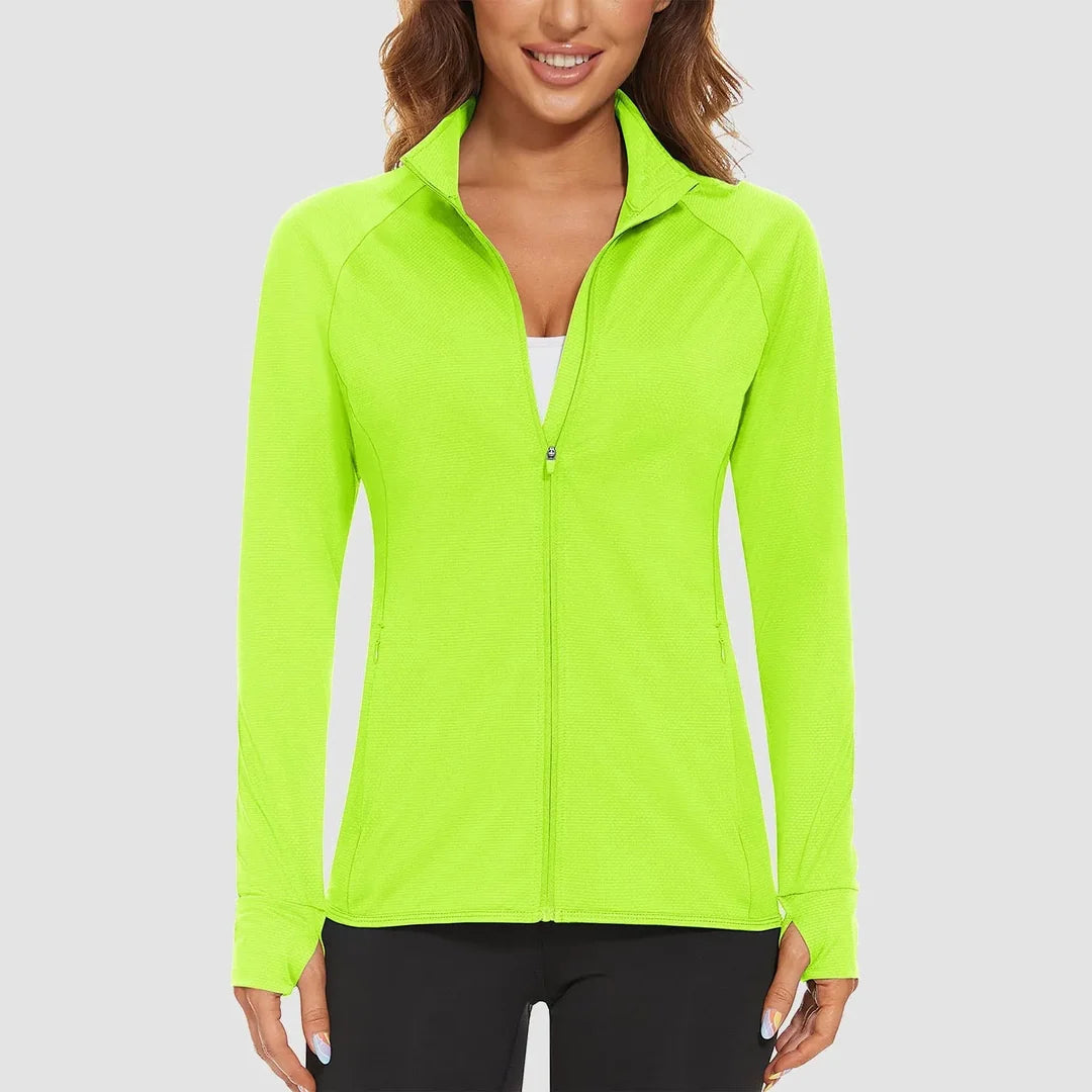 Women's lightweight zip-up running jacket in bright green