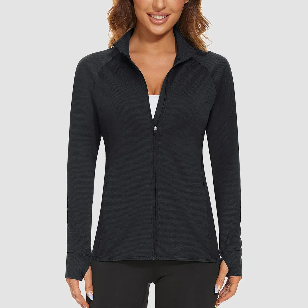 Women's lightweight zip-up running jacket in black