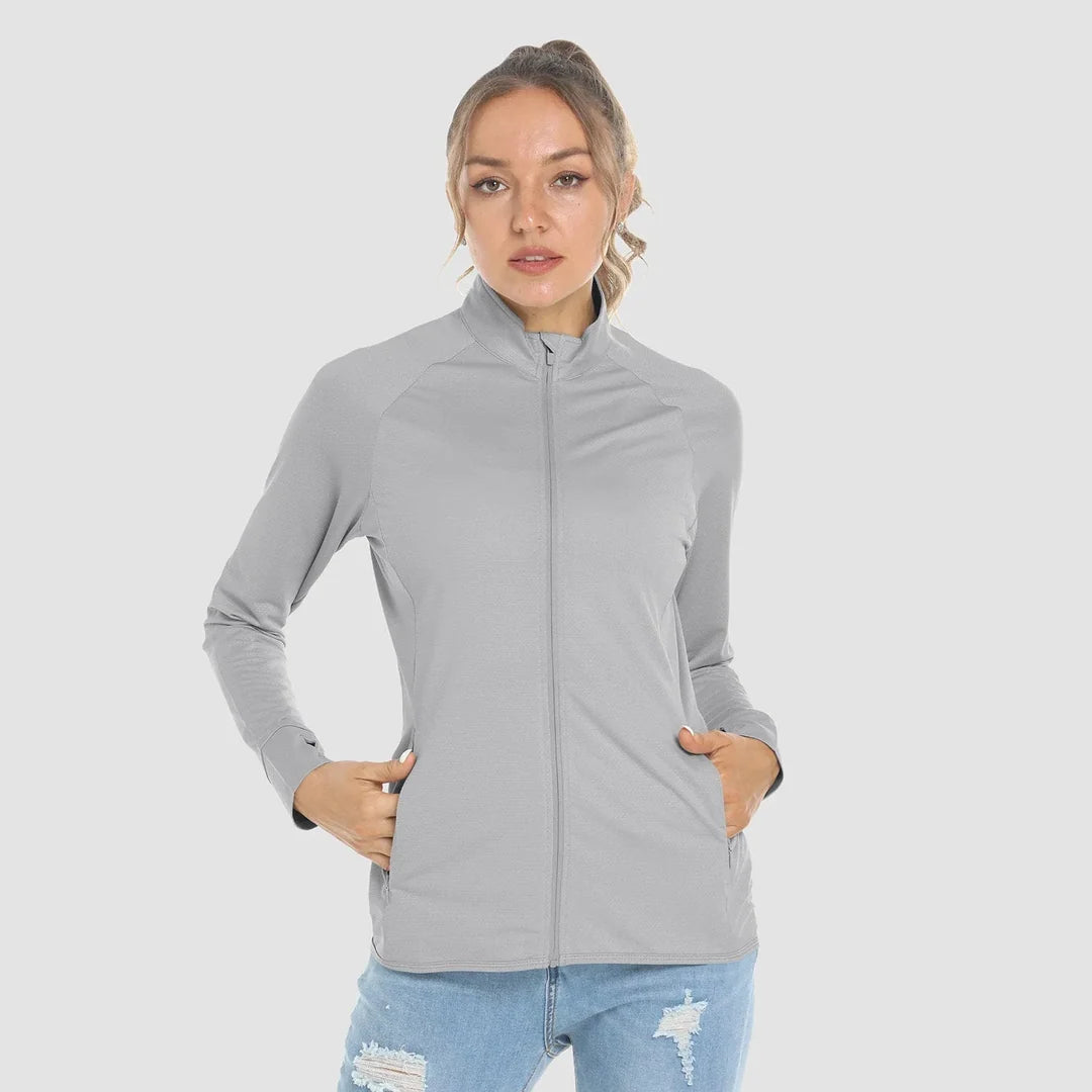 Women's lightweight zip-up running jacket in light grey