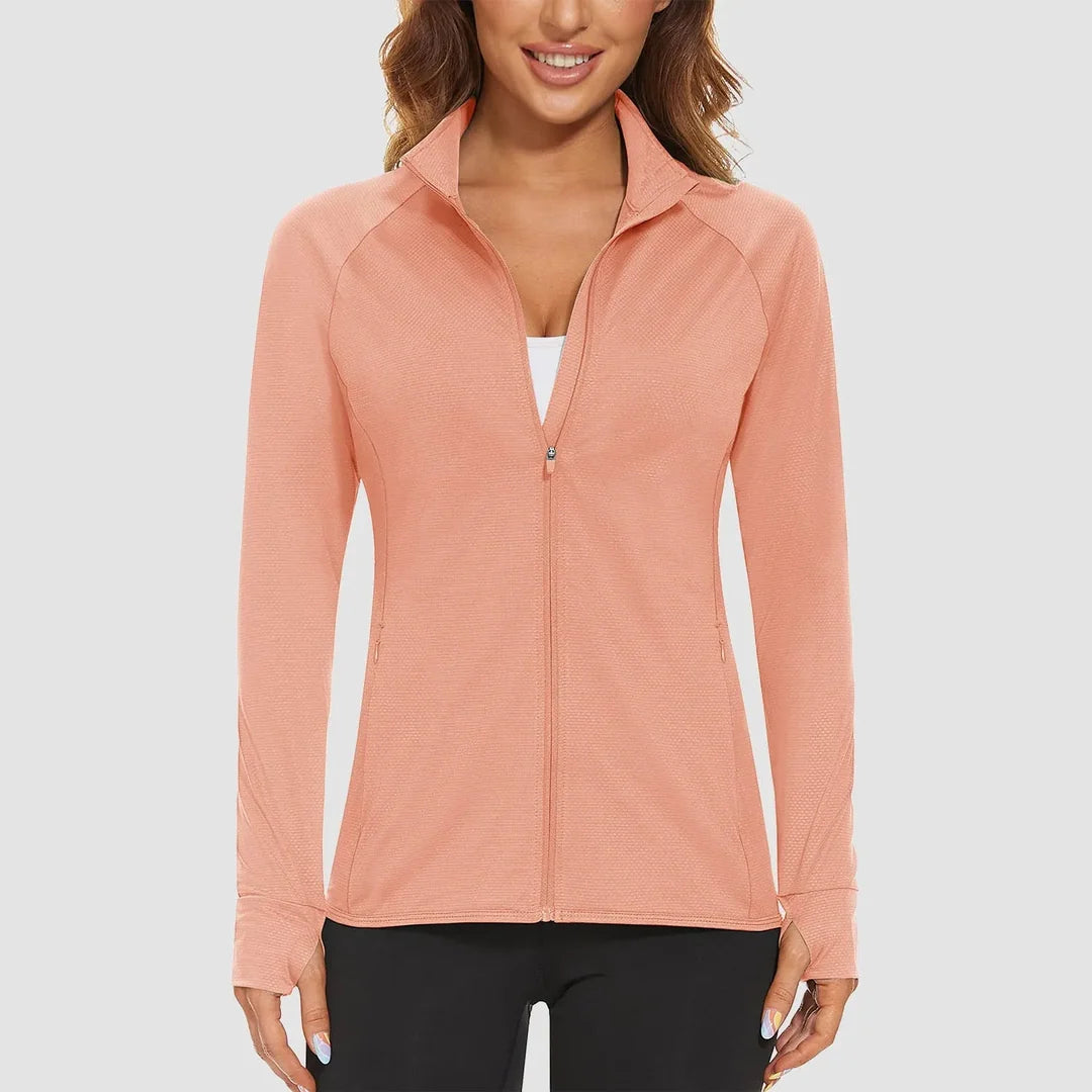 Women's lightweight zip-up running jacket in apricot