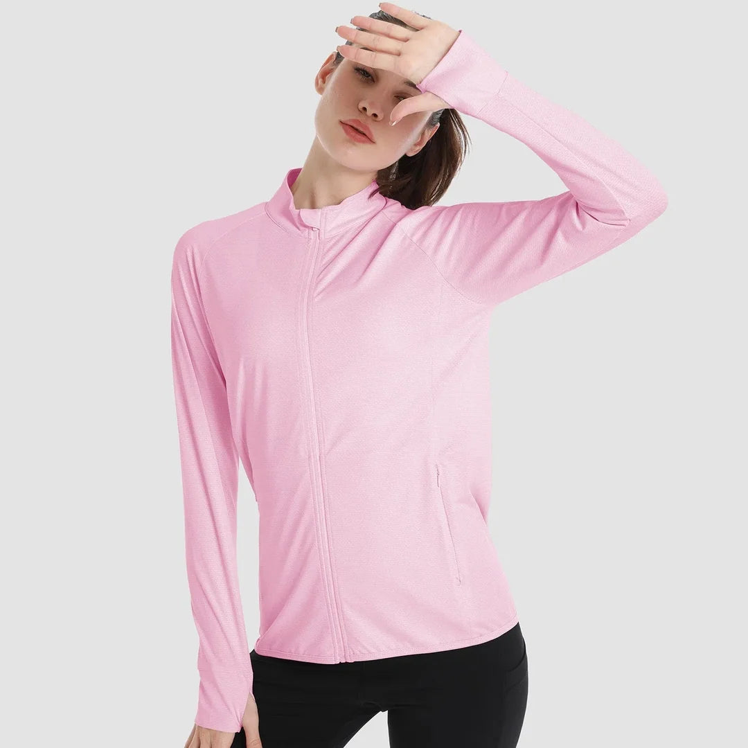 Women's lightweight zip-up running jacket in light pink