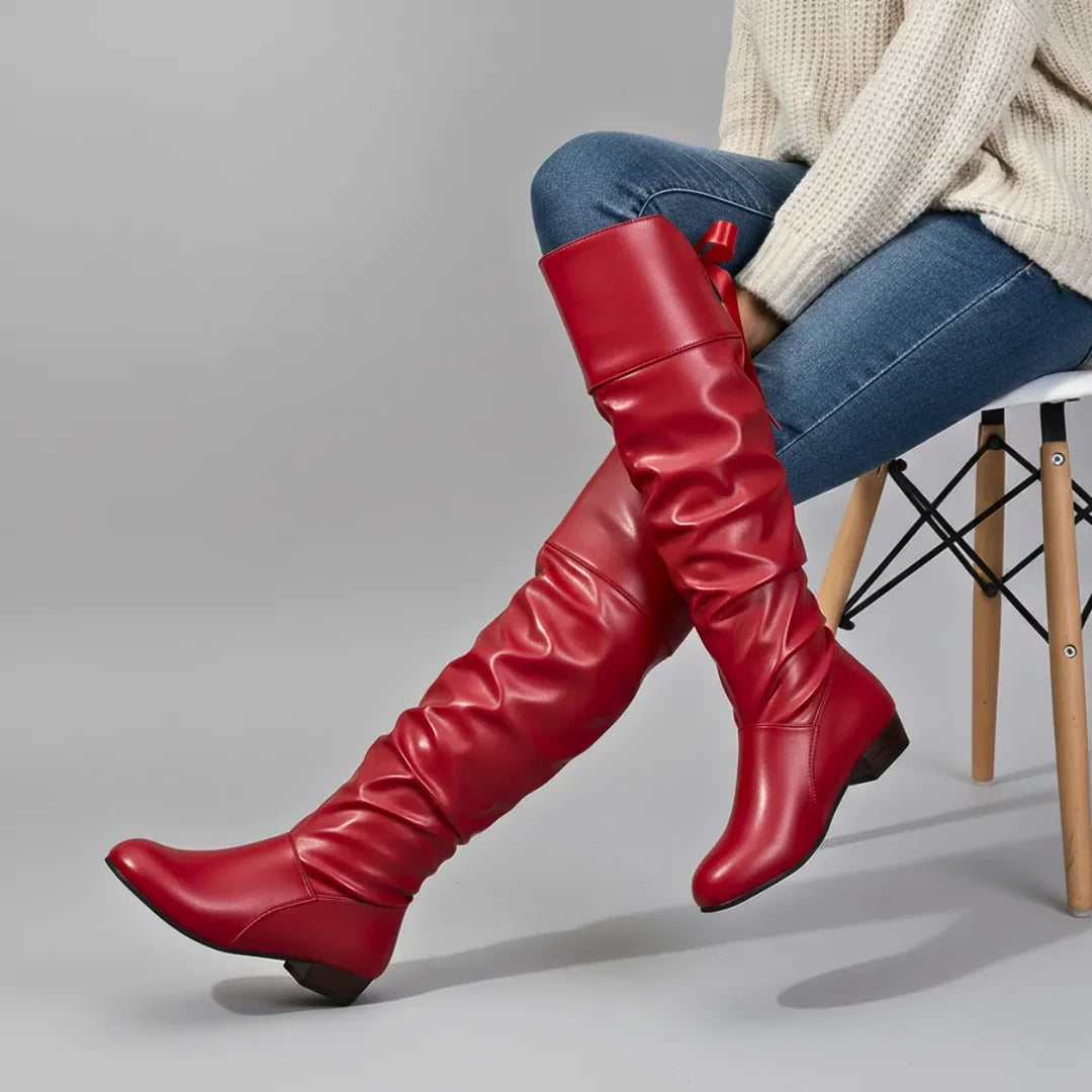 Women's slouch boots in red