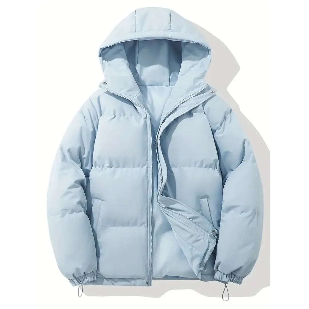 Women's quilted hooded winter jacket in light blue