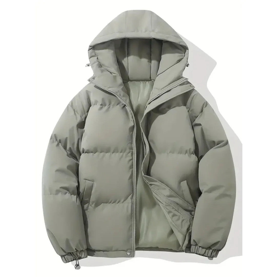 Women's quilted hooded winter jacket in light grey