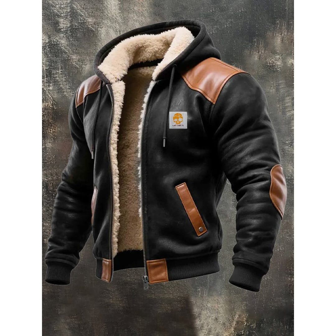 Men's suede-look hooded jacket in black