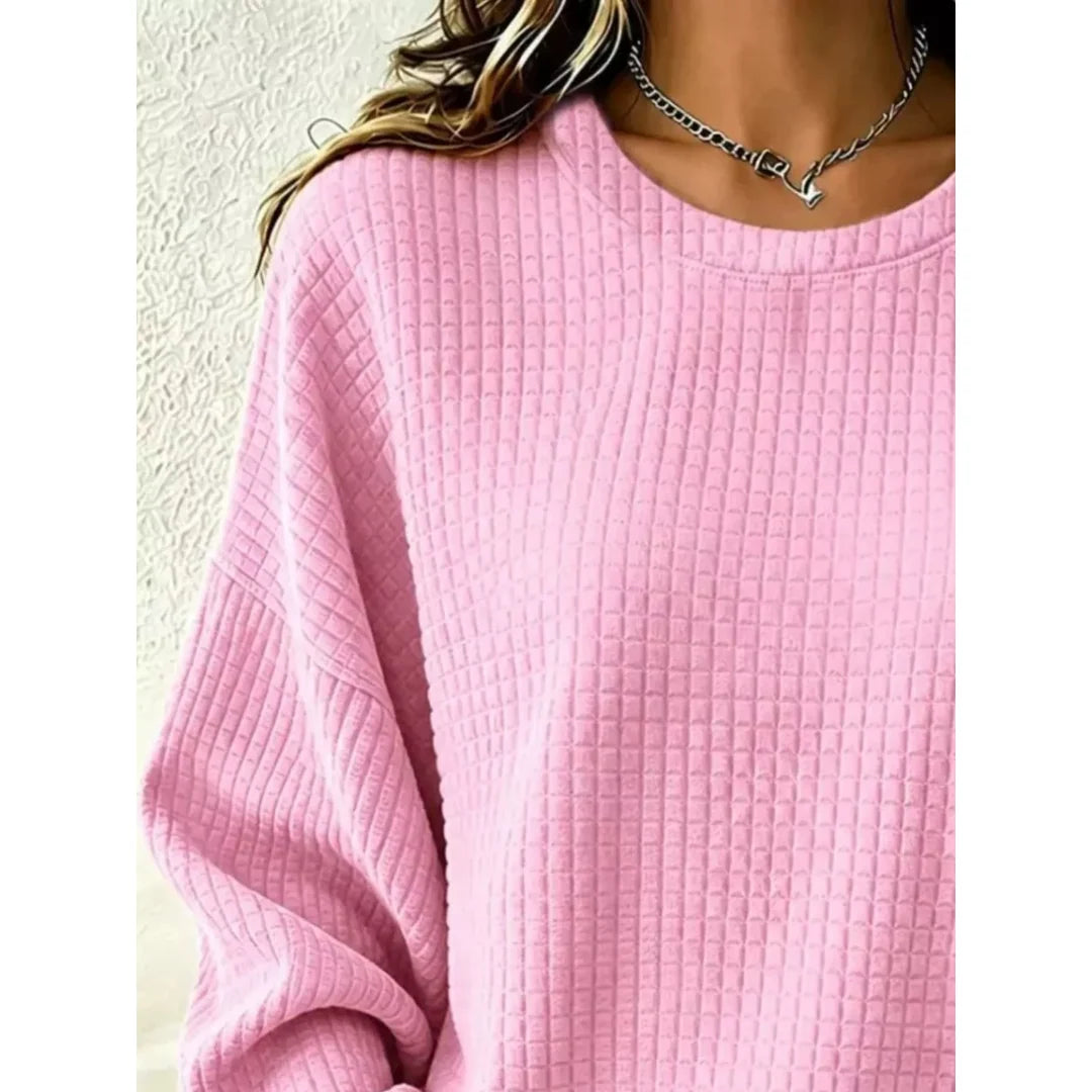Women's waffle knit crew neck sweatshirt