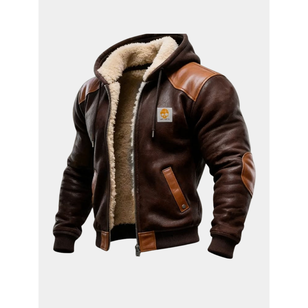 Men's suede-look hooded jacket