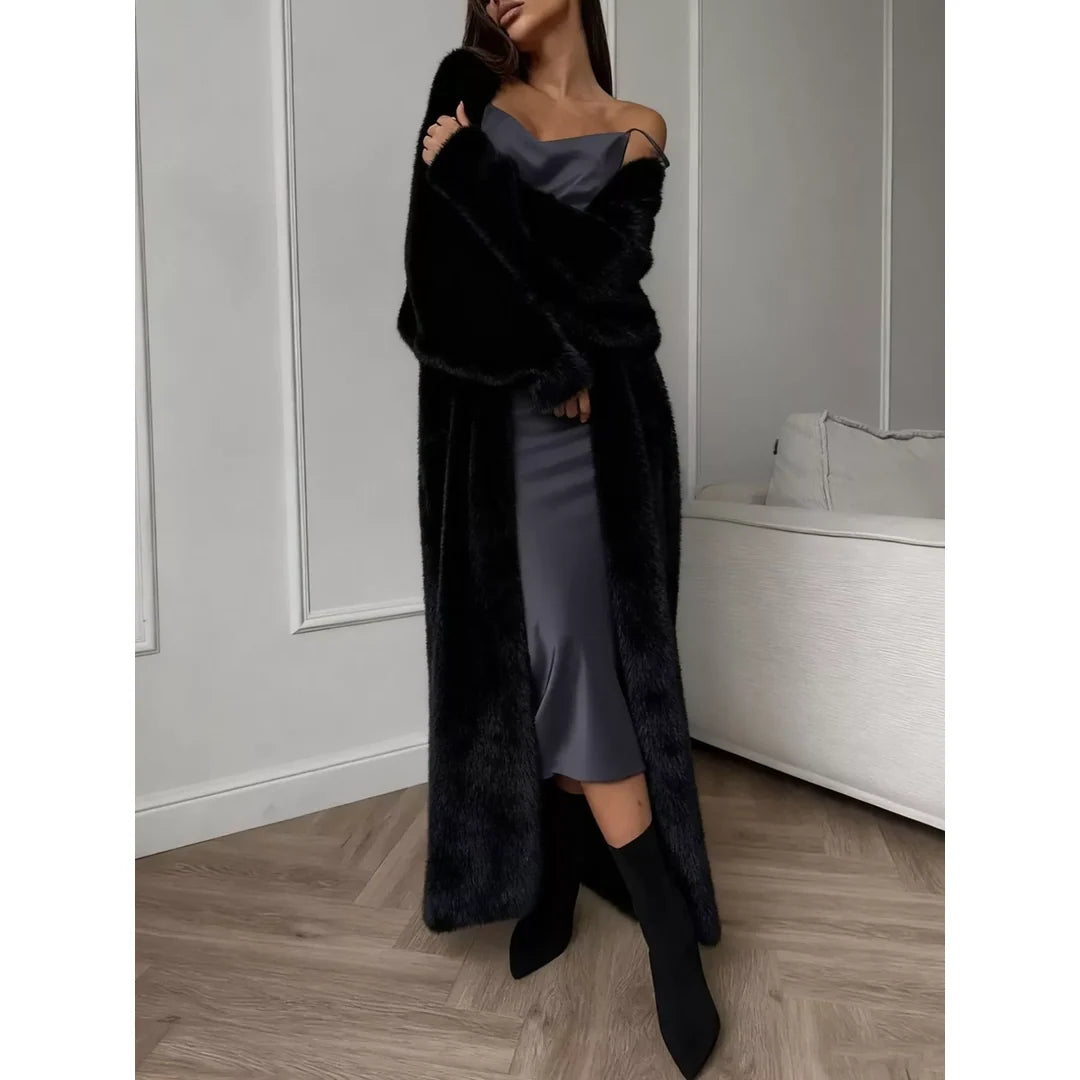 Women's fluffy longline open front cardigan