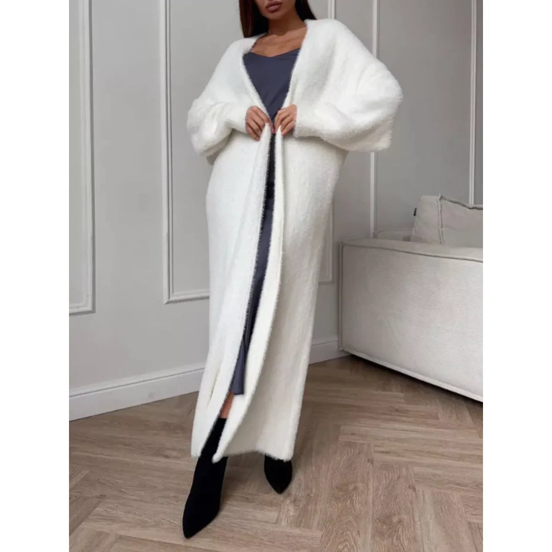 Women's fluffy longline open front cardigan